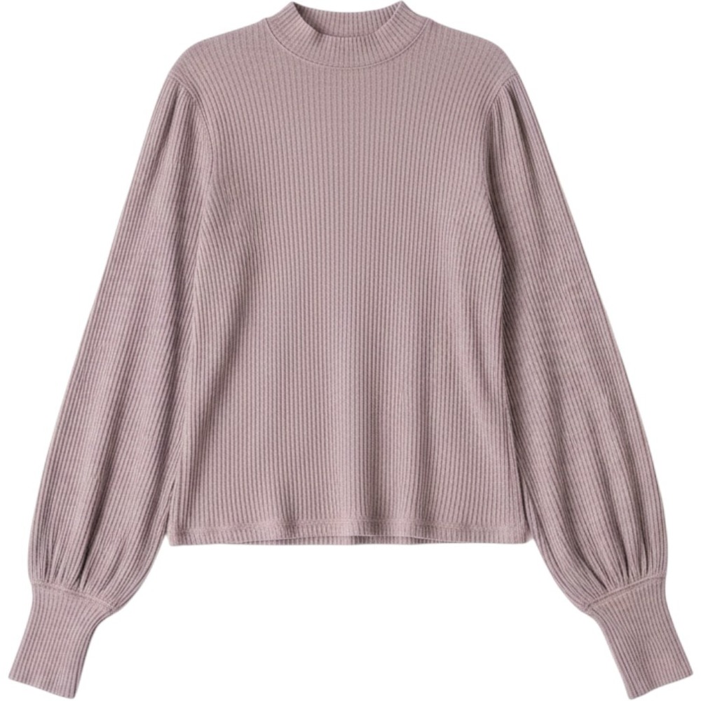 Abercrombie & Fitch Mauve Ribbed Mock Neck Balloon Sleeve Top XS Academia Preppy